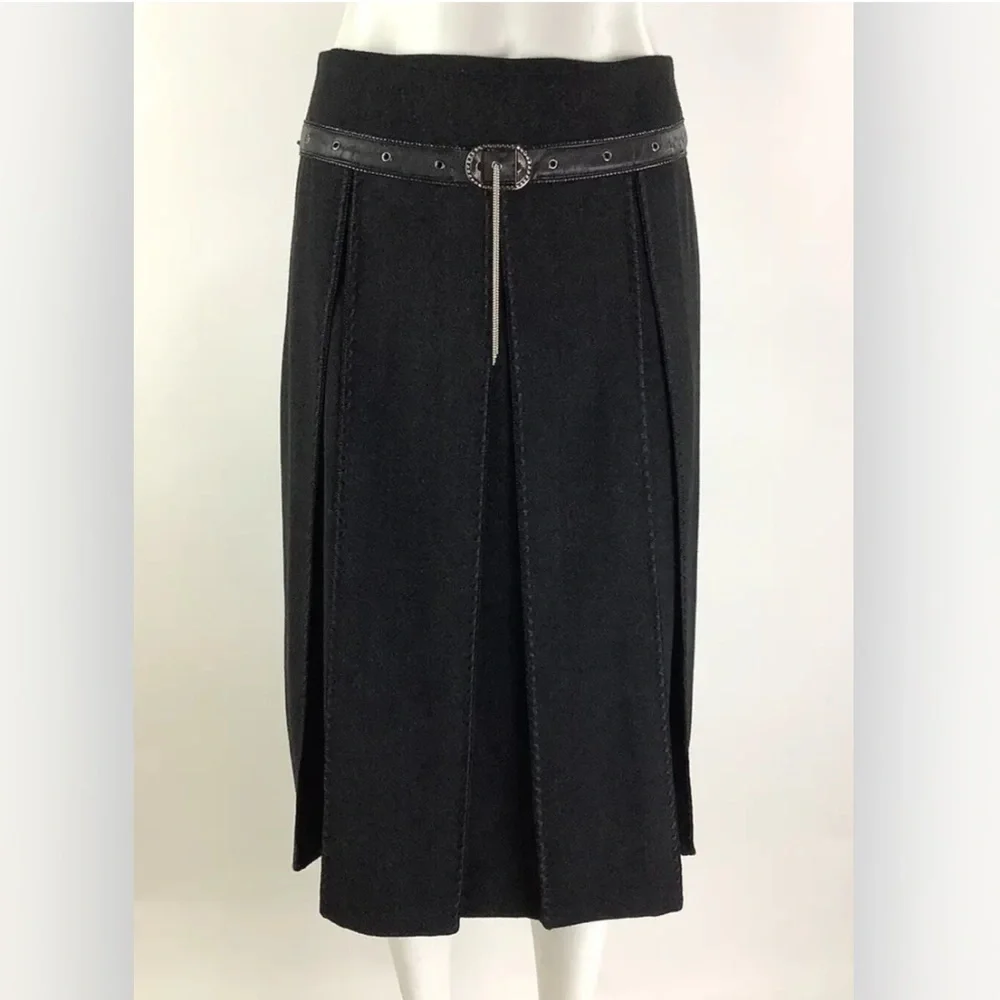 Vintage Forwear New York Sz 2 Flare Pleated Skirt Black Polyamide Belt Detail